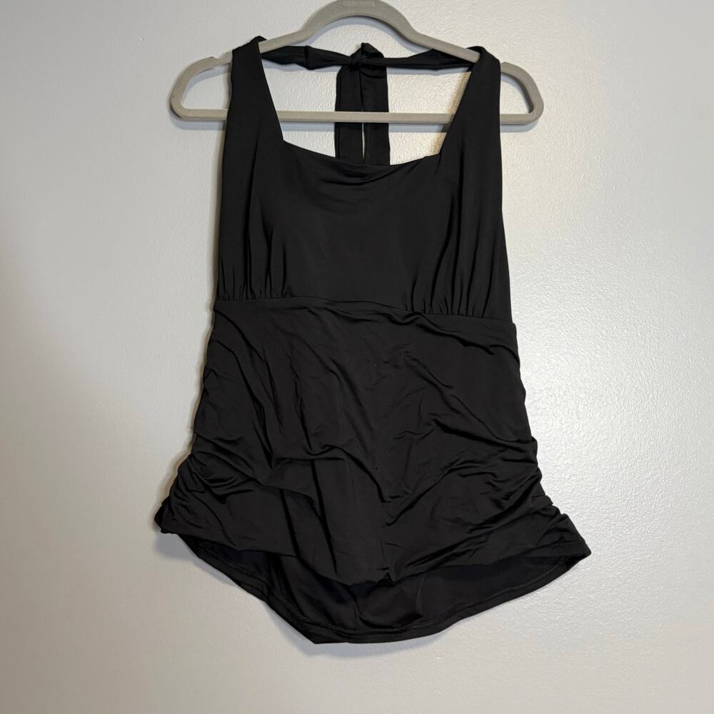Lands End Black Ruched Halter Tankini Swim Suit Top 20W